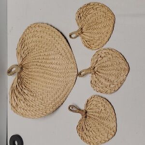 Vintage Rattan Fans Set of 4 Boho Palm Leaf Woven Wall Decor